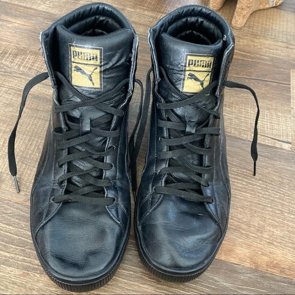 Puma Other - Mens PUMA Sz12 black/gold faux leather First Round high tops 👟 Shoes